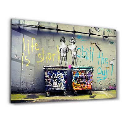 Other wall decoration - Banksy Life is Short Glass Wall Art 110CMx70CM - ARTDESIGNA