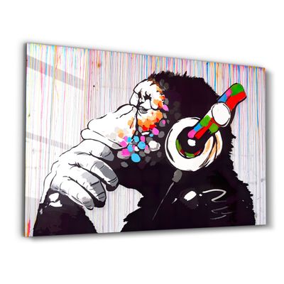 Other wall decoration - Banksy Monkey Beat Glass Wall Art 110CMx70CM - ARTDESIGNA