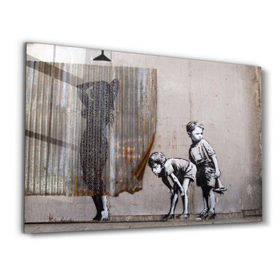 Other wall decoration - Banksy - Spying Boyz | Glass Wall Art 110CMx70CM - ARTDESIGNA