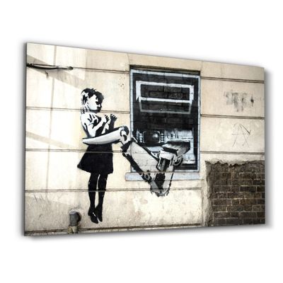 Other wall decoration - Banksy - Cash Machine Girl Graffiti | Glass Wall Art 110CMx70CM - ARTDESIGNA