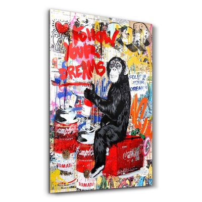Other wall decoration - Banksy - Follow Your Dreams Monkey | Glass Wall Art 110CMx70CM - ARTDESIGNA