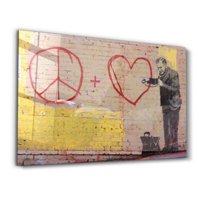 Autres décorations murales - Banksy - Amour et Paix | Art mural en verre 110CMx70CM - ARTDESIGNA