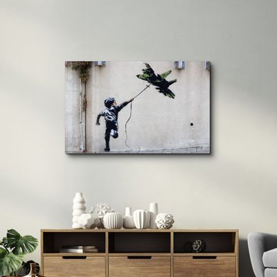 Other wall decoration - Banksy - fighter jet kite | Glass Wall Art  110CMx70CM - ARTDESIGNA