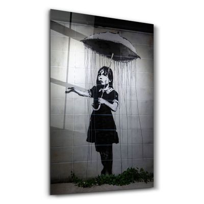 Other wall decoration - Banksy - Girl with an umbrella | Glass Wall Art  110CMx70CM - ARTDESIGNA