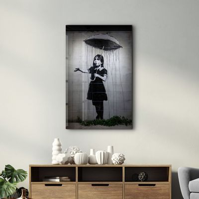 Autres décorations murales - Banksy - Fille avec un parapluie | Art mural en verre  110CMx70CM - ARTDESIGNA