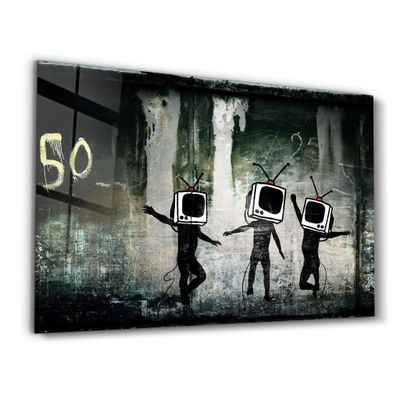 Other wall decoration - Banksy - Dancing TV | Glass Wall Art  110CMx70CM - ARTDESIGNA