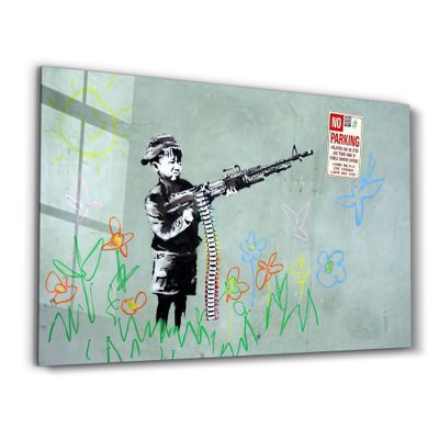 Autres décorations murales - Banksy - Pas de stationnement | Art mural en verre 110CMx70CM - ARTDESIGNA