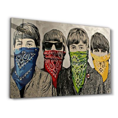 Other wall decoration - Banksy - Beatles | Glass Wall Art 110CMx70CM - ARTDESIGNA
