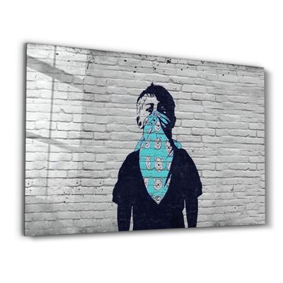 Autres décorations murales - Banksy - Winnie l'ourson | Art mural en verre 110CMx70CM - ARTDESIGNA