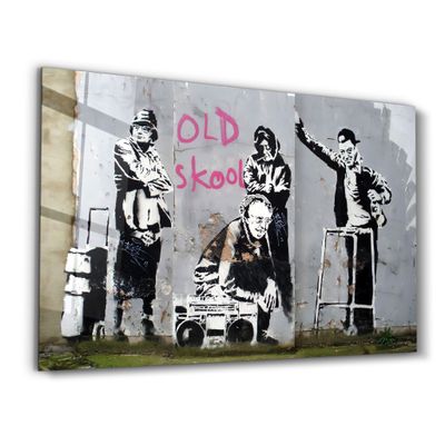 Autres décorations murales - Banksy - Vieille école | Art mural en verre 110CMx70CM - ARTDESIGNA