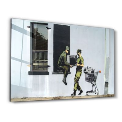 Autres décorations murales - Banksy - Pillage des soldats | Art mural en verre 110CMx70CM - ARTDESIGNA