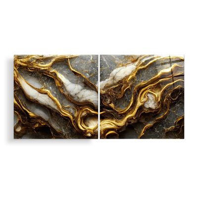 Autres décorations murales - Racines dorées dans le marbre -Art mural en duo de verre 100X200 - ARTDESIGNA