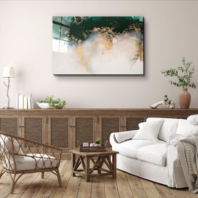 Autres décorations murales - Collection Marbre H21 - Décoration murale en verre ondulé vert  110CMx70CM - ARTDESIGNA