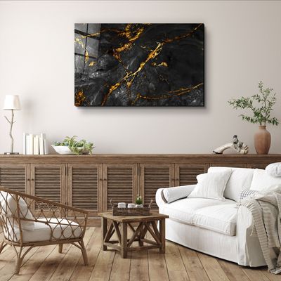 Autres décorations murales - Art mural en verre Marbre noir avec poussière dorée  110CMx70CM - ARTDESIGNA