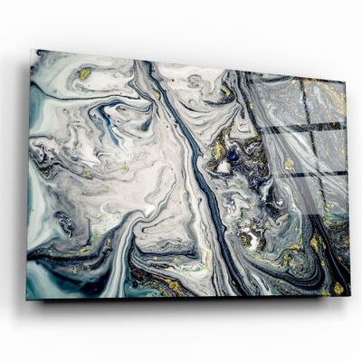 Autres décorations murales - Art mural en verre Marbre bleu gris avec poussière dorée 110CMx70CM - ARTDESIGNA