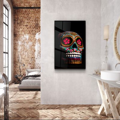 Other wall decoration - Sugar Skull -Mexican SkullDesigners Collection Glass Wall Art  110CMx70CM - ARTDESIGNA