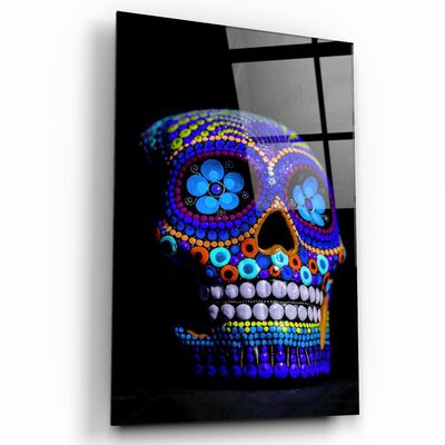 Autres décorations murales - Crâne de sucre - Crâne mexicain V2 Collection du designer Art mural en verre 110CMx70CM - ARTDESIGNA