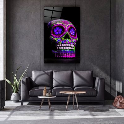 Autres décorations murales - Crâne de sucre - Crâne mexicain V1Designers Collection Art mural en verre 110CMx70CM - ARTDESIGNA