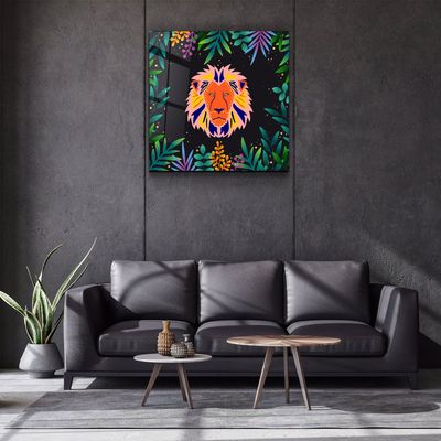 Autres décorations murales - Animal Republic-Lion Designer's Collection Décoration murale en verre 80CMX80CM - ARTDESIGNA