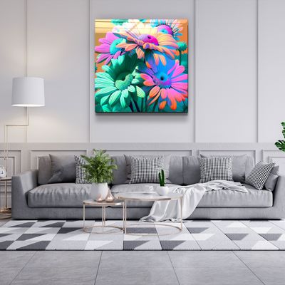 Autres décorations murales - Art mural en verre de la collection du designer chrysanthèmes 80CMX80CM - ARTDESIGNA