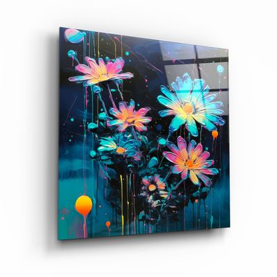 Other wall decoration - Oil Painting Flowers Designers Collection Glass Wall Art 80CMX80CM - ARTDESIGNA