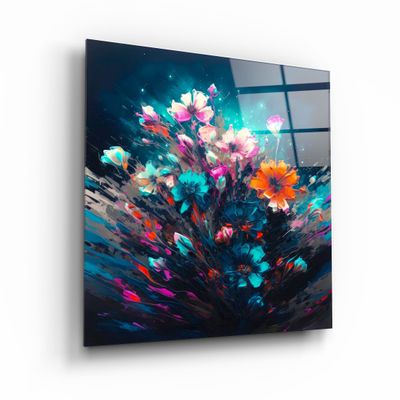 Autres décorations murales - Peinture à l'huile Fleurs 1 Collection de designers Art mural en verre 80CMX80CM - ARTDESIGNA