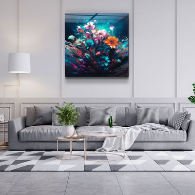 Autres décorations murales - Peinture à l'huile Fleurs 1 Collection de designers Art mural en verre 80CMX80CM - ARTDESIGNA