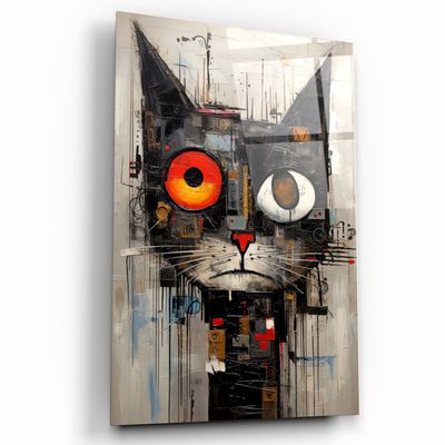 Autres décorations murales - Art mural en verre de la collection de designers de chats abstraits 110CMx70CM - ARTDESIGNA