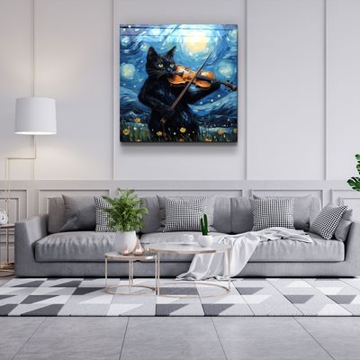 Autres décorations murales - Art mural en verre de la collection de designers de chats de Van Gogh 80CMX80CM - ARTDESIGNA