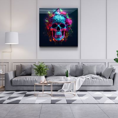 Autres décorations murales - Art mural en verre de la collection Skull Designers 100CMX100CM - ARTDESIGNA