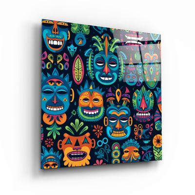 Autres décorations murales - Collection de créateurs de masques, décoration murale en verre 80CMX80CM - ARTDESIGNA
