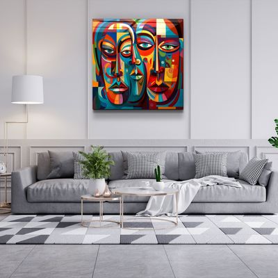 Other wall decoration - Abstract Faces Designers Collection Glass Wall Art 80CMX80CM - ARTDESIGNA