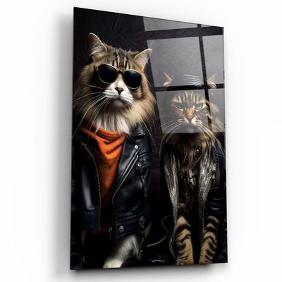 Autres décorations murales - Art mural en verre de la collection du designer Cool Cat Brothers 110CMx70CM - ARTDESIGNA