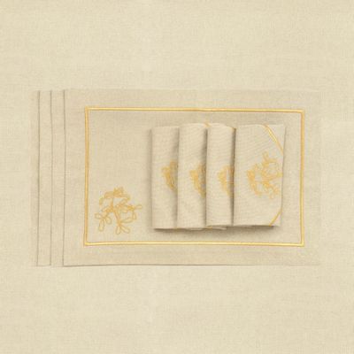 Table linen - Embroidered Placemats Mistletoe Goldenline - 6 pieces - ROSEBERRY HOME