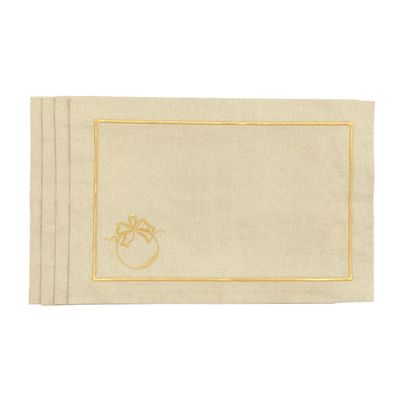 Table linen - Embroidered Placemats Christmas Bauble Goldenline - 4 pieces - ROSEBERRY HOME