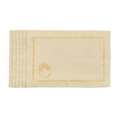Table linen - Embroidered Placemats Christmas Bauble Goldenline - 6 pieces - ROSEBERRY HOME