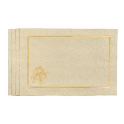 Linge de table textile - Brodé Sets de table Mistletoe Goldenline - 4 pièces - ROSEBERRY HOME