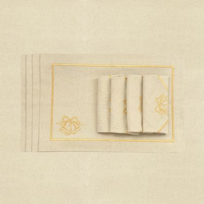 Table linen - Embroidered Placemats Jingle Bells Goldenline - 4 pieces - ROSEBERRY HOME