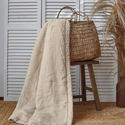 Throw blankets - Washed Linen Quilt CREAMY. Linen & Cotton with Filling - SOWL