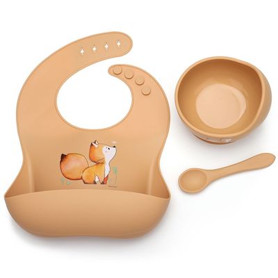 Children's mealtime - Fox silicone bib + bowl + spoon set - GAELLE DUVAL