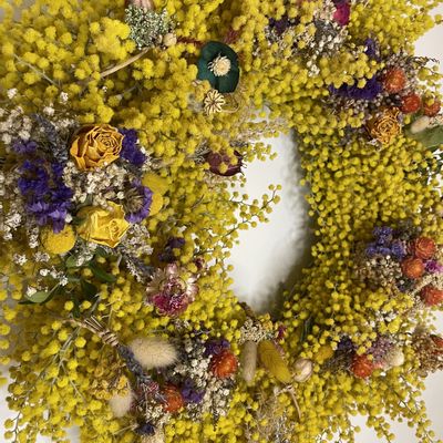 Outdoor decorative accessories - Mimosa wreath - dried flowers - TERRA FIORA
