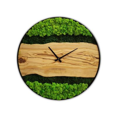 Autres décorations murales - "Horloge Murale sur Mesure en Bois de Mousse et d'Olivier : Sculptures Murales Haut de Gamme Faites Main" 80CM - ARTDESIGNA