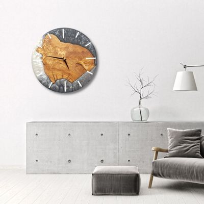 Autres décorations murales - "Horloge Murale sur Mesure en Résine et Olivier : Poussière Sculptures Murales Haut de Gamme Faites Main" 80CM - ARTDESIGNA