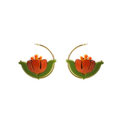 Jewelry - Earring Hoop Pequi Flower Cinnamon - GISSA BICALHO