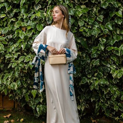 Apparel - OFFWHITE SILK MAXI ABAYA DRESS WITH RIBBON DETAIL - HYA CONCEPT STORE