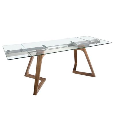 Dining Tables - Rectangular tempered glass and walnut extending dining table - ANGEL CERDÁ