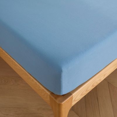 Bed linens - Fitted sheet 140 x 190 cm washed cotton 57 thread count BLUE - SLEEP RETREAT / COPENHAGEN HOME