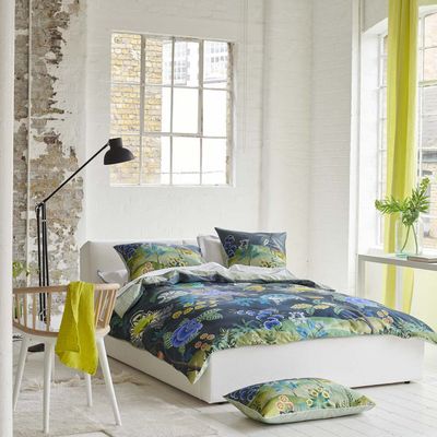 Bed linens - Indigo Decorative Brocade - Printed Cotton Sateen Bedding Set - DESIGNERS GUILD