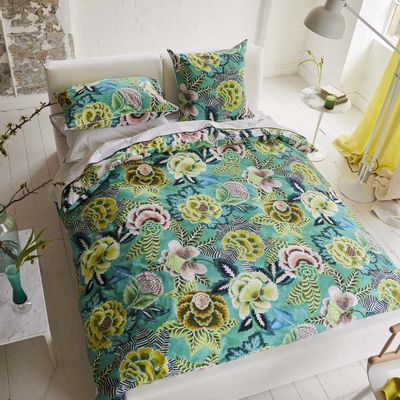 Bed linens - Rose de Damas Jade - Parure en percale de coton imprimée - DESIGNERS GUILD