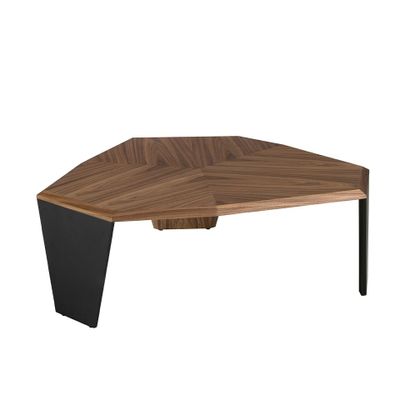 Coffee tables - Asymmetrical walnut and black pvc coffee table - ANGEL CERDÁ